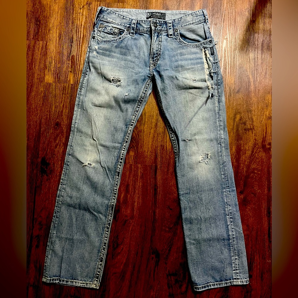 34x34 Vintage Distressed Silver Jeans